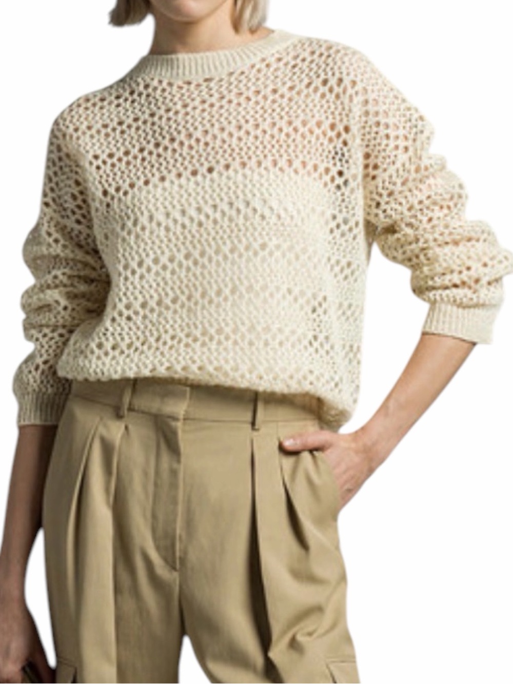 BRUNELLO CUCINELLI Panama Open Knit Linen & Silk Sweater & Tube Top Set NWT M